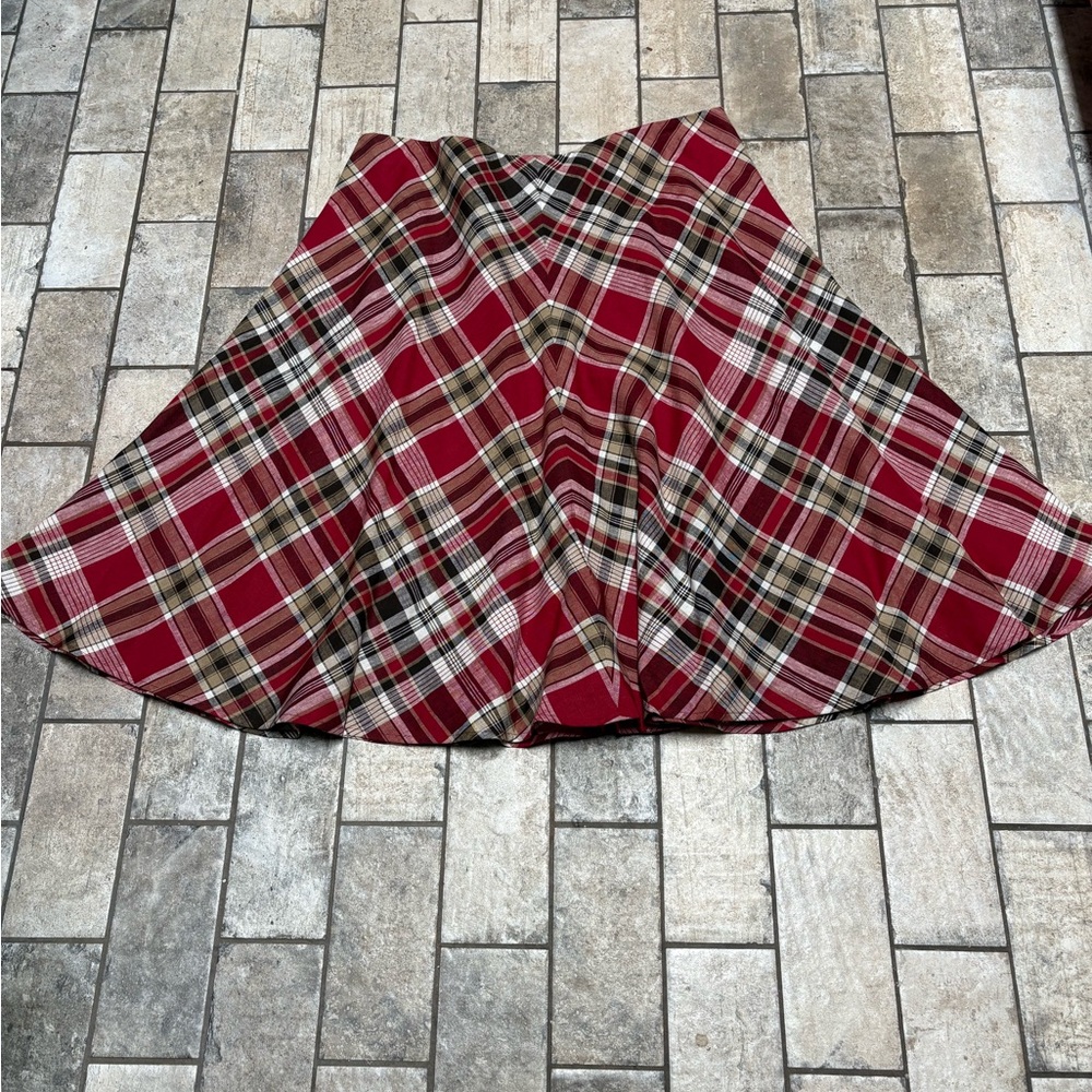 Jones New York Plaid A-Line Skirt in Red and Brown